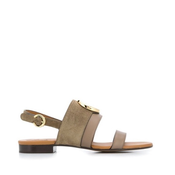 Chloé Grey C Logo Plaque In Motty Sandals - Picture 2 of 4